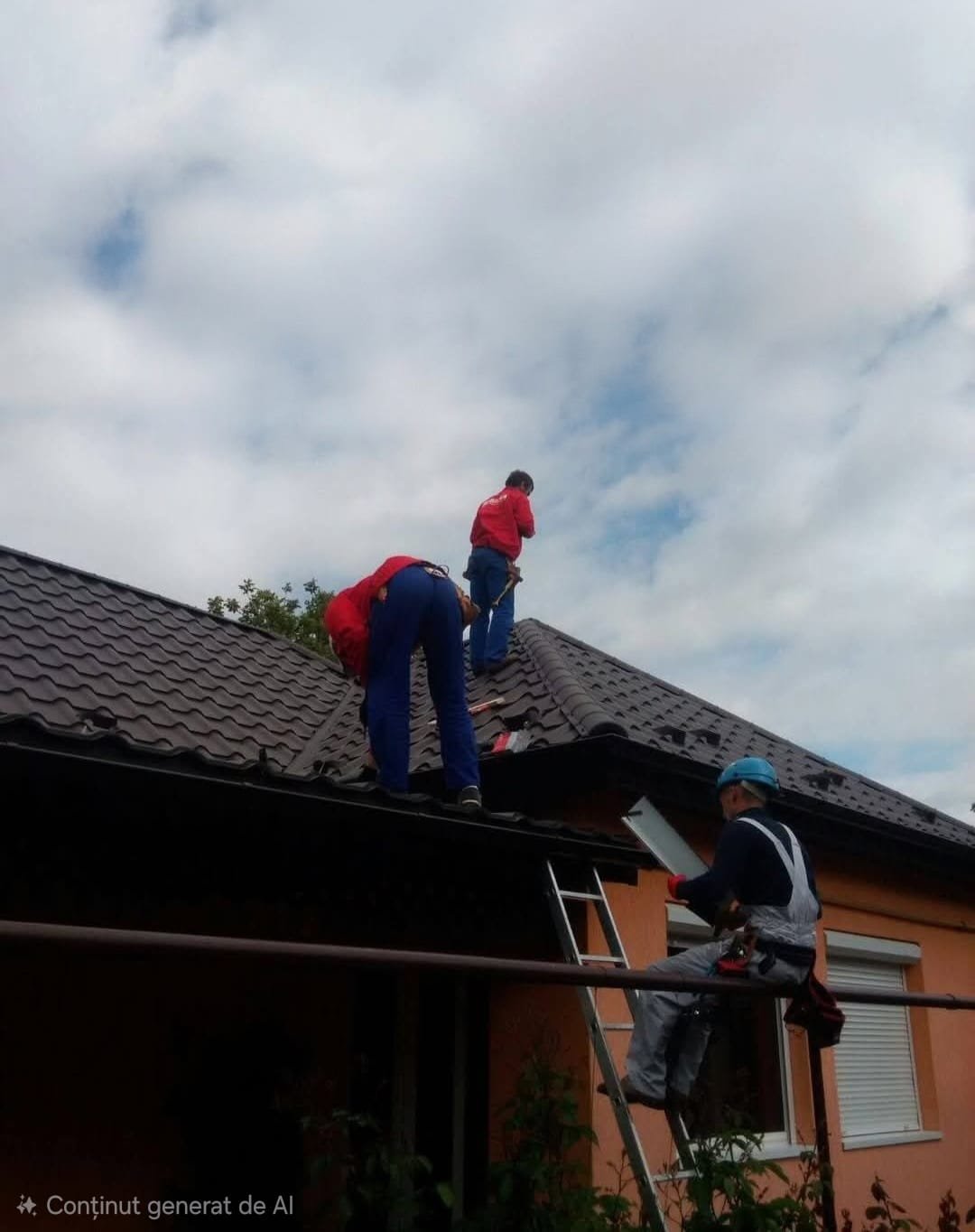 Echipa executa reparatii acoperis pe casa